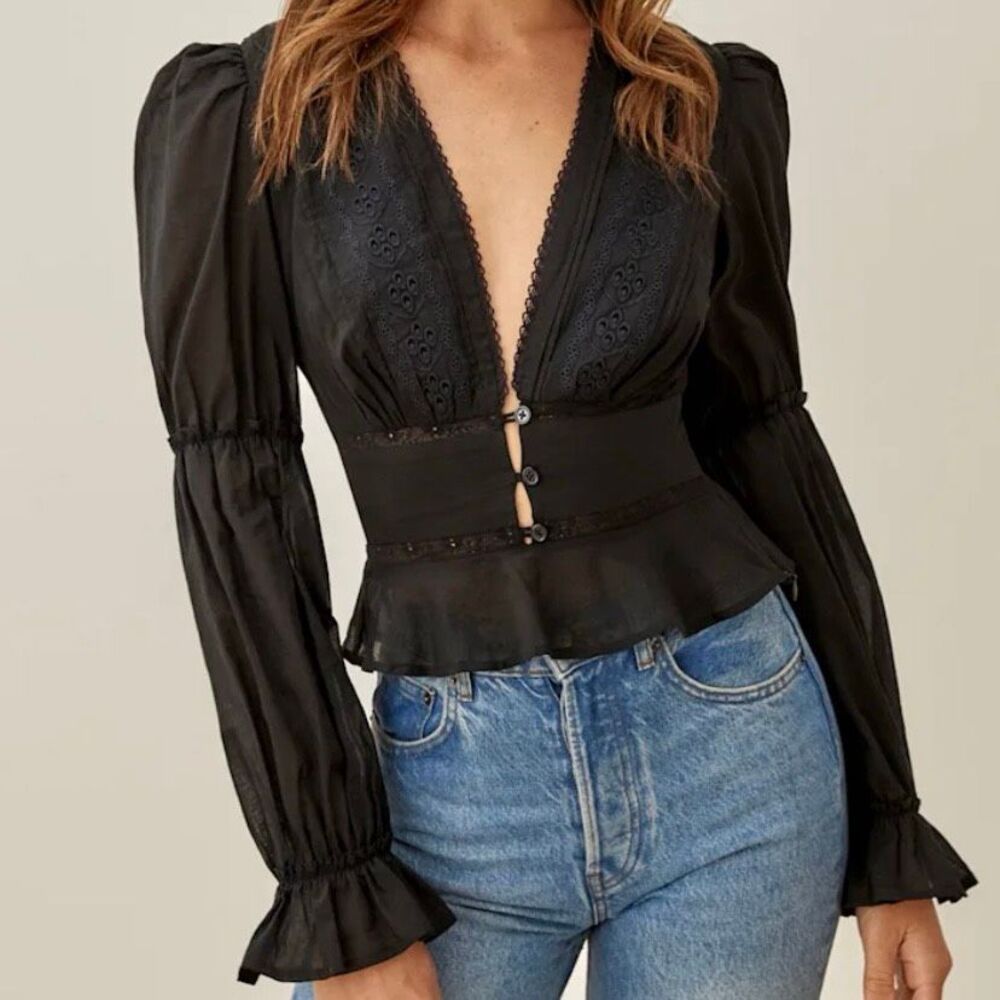 Reformation Meadowlark Gothic Long Sleeve Blouse Women’s 8